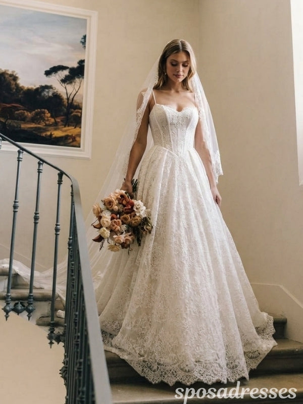 Ivory Lace Sweetheart Corset Spaghetti Straps A Line Wedding Dress WD26007
