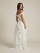White Chiffon Overlay Satin Prom Dress Off Shoulder A-Line Corset Gown, 26015