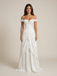 White Chiffon Overlay Satin Prom Dress Off Shoulder A-Line Corset Gown, 26015
