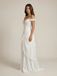 White Chiffon Overlay Satin Prom Dress Off Shoulder A-Line Corset Gown, 26015
