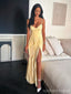 Pretty Yellow Mermaid Spaghetti Straps Long Party Prom Dresses Ideas,Evening Gowns,13736