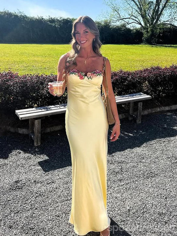 Sexy Yellow Mermaid Floral Long Party Prom Dresses Ideas,Evening Gowns,13840