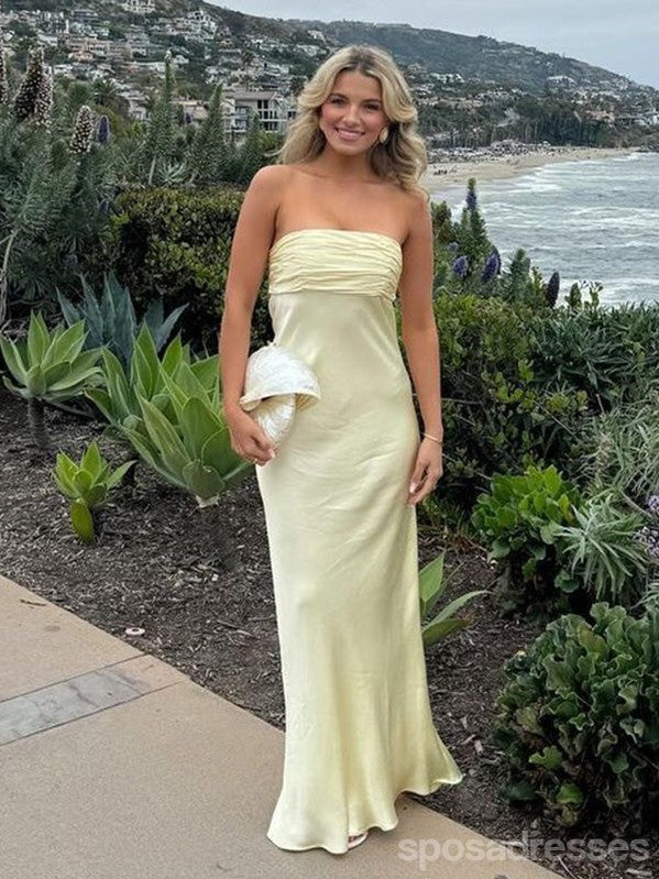 Pretty Yellow Mermaid Strapless Long Party Prom Dresses Ideas,Evening Gowns,13663