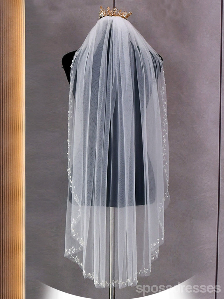 Elegant Simple Handmade Floral Pearls Long Bridal Veil, V127