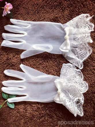 Elegant Versatile Lace Bow Short Bridal Gloves, VM07