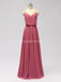 Correas espaguetis Gasa rosa polvorienta Vestidos largos de dama de honor baratos en línea, WG600