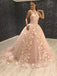 Halter Lace Light Peach Lace A-line Long Evening Prom Dresses, 17611