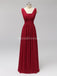 Vestidos de dama de honor baratos y largos sin tirantes rojos de dos correas en línea, WG560