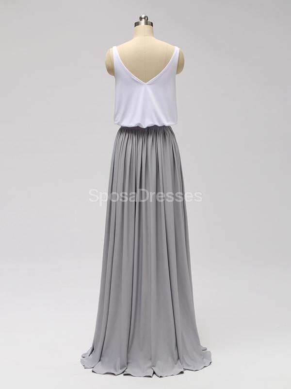 Vestidos de dama de honor baratos baratos hasta el suelo blancos y grises en línea, WG601
