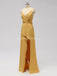 Correas de espagueti con abertura lateral naranja Vestidos de dama de honor baratos y largos en línea, WG602