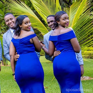 Sexy Blue Mermaid Off Shoulder Side Slit Long Bridesmaid Dresses,WG1236