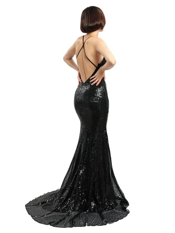 Black Sequin Mermaid Evening Prom Dresses, Sparkly Sexy Backless Party Prom Dress, Custom Long Prom Dresses, Cheap Formal Prom Dresses, 17083