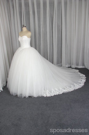 Strapless A line Tulle Wedding Dresses,  2018 Lace Custom Wedding Gowns, 18004