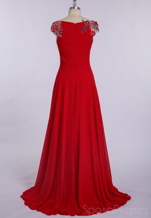 Simple V Neck Chiffon Red Cheap Long Evening Prom Dresses,  Custom Sweet16 Dresses, 18402