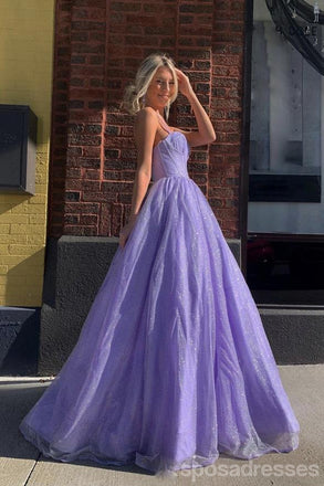 Sparkly Purple A-line Spaghetti Straps Cheap Long Prom Dresses Online,12691