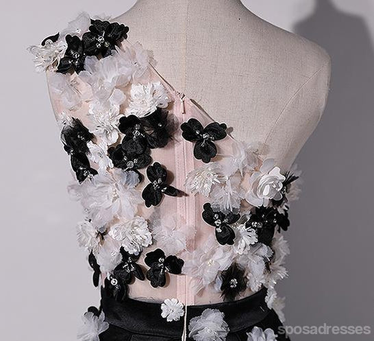 Un Hombro de la Flor hecha a Mano Negro de Una línea de Noche Largos vestidos de fiesta, Vestidos 17624