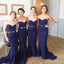 Vestidos de dama de honor largos de la sirena atractiva del corazón dulce azul real barato del banquete de boda, WG106