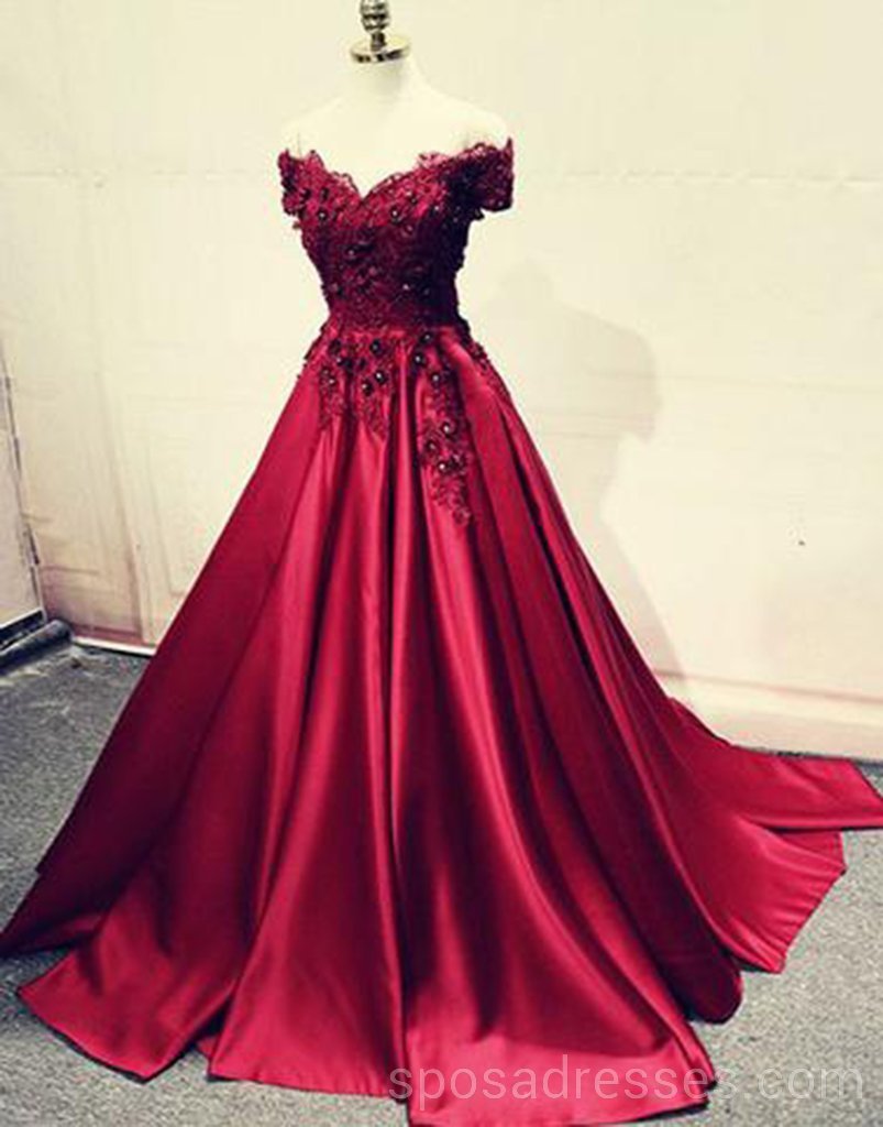 Fuera del hombro Vestidos de fiesta largos de noche rojo oscuro, vestidos de fiesta personalizados baratos, 18599