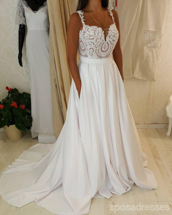 Dos correas Sweetheart Lace A-line Vestidos de novia baratos en línea, WD334