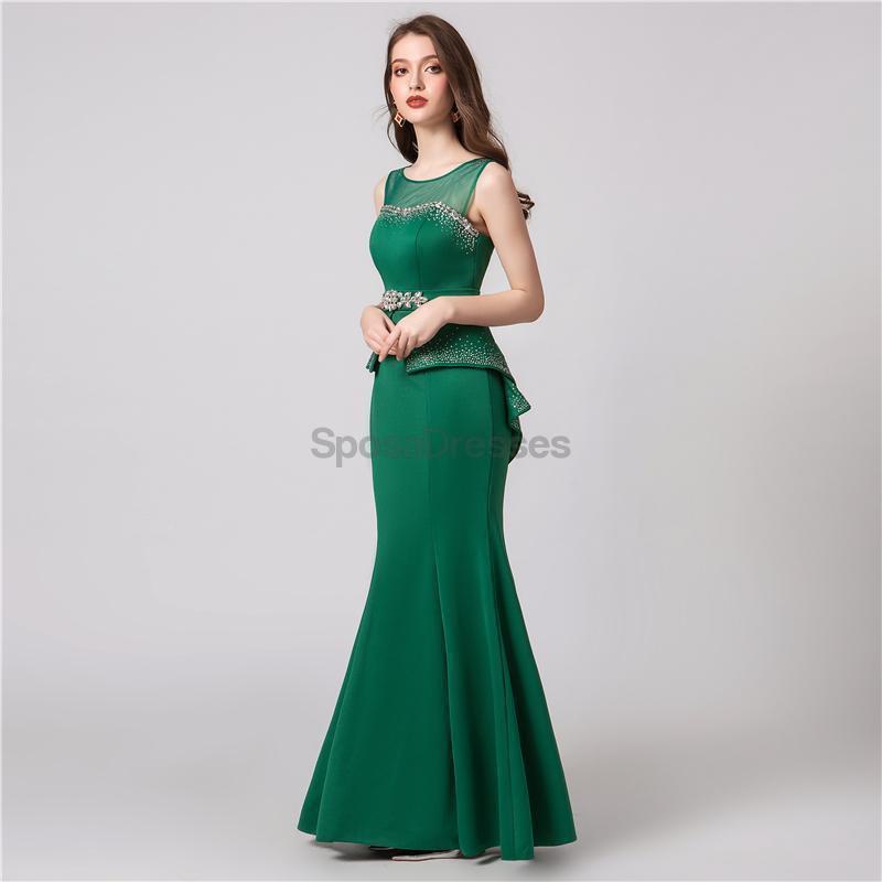 Elegante Scoop Emerald Green Mermaid Evening Prom Dresses, Evening Party Prom Dresses, 12103