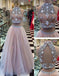 Dos Piezas de Noche Halter vestidos de fiesta, Vestidos Sexy Una línea de Tul en la Espalda Abierta Vestidos de fiesta 17010