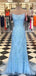 Correas espaguetis Sirena de encaje azul Vestidos de fiesta largos de noche, Vestidos de encargo baratos dulces 16, 18460