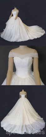 Off Shoulder Organza  A line Long Tail Wedding Dresses, Corset Custom Made Long Wedding Gown, Cheap Wedding Gowns, WD207