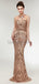 Illusion Gold Sequin Sparkly Mermaid Long Evening Prom Dresses, Evening Party Prom Dresses, 12012