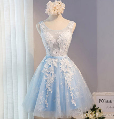 See Through Light Blue Skirt Ivory Lace Homecoming Prom Dresses, Cheap Homecoming Dresses, CM278