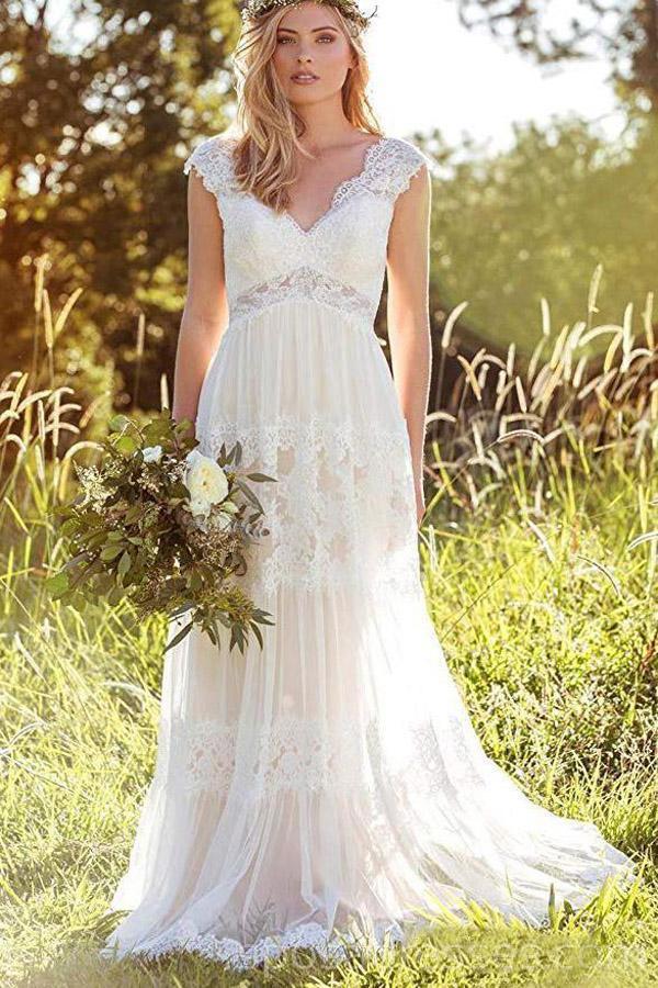 Dos nu Cap manches dentelle robes de mariée pas cher en ligne, robes de mariée pas cher, WD526