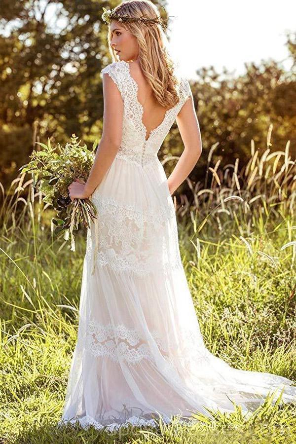 Dos nu Cap manches dentelle robes de mariée pas cher en ligne, robes de mariée pas cher, WD526