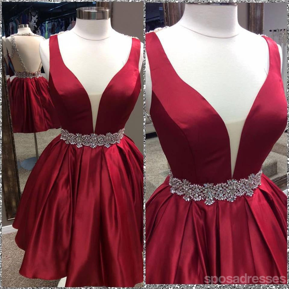 Sexy Backless V Neck Beaded Cheap Homecoming Dresses 2018, CM429
