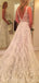 Vestidos de novia largos sin espalda con cuello en V y encaje largo en línea, vestidos de novia baratos, WD523