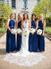 Halter Roayl Blue Chiffon Vestidos largos de dama de honor baratos en línea, WG289