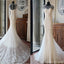 Vestidos de fiesta de bodas con encaje blanco de sirena de manga larga personalizada de alta calidad, WD0011