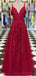 Correas espaguetis de encaje rojo oscuro Vestidos de fiesta largos y baratos por la noche, Vestidos de encargo dulces baratos 16, 18511