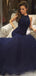 Halter Navy Blue Beaded Mermaid Long Prom Dresses, Sweet 16 Prom Dresses, 12361