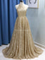 Sparkly oro lentejuelas A-line vestidos de fiesta de larga noche, vestidos de fiesta de la noche, 12295