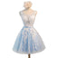 See Through Light Blue Skirt Ivory Lace Homecoming Prom Dresses, Cheap Homecoming Dresses, CM278