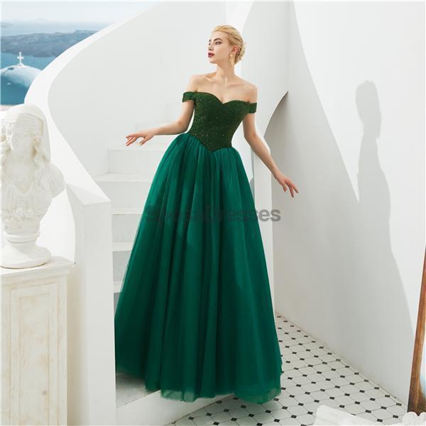 Vestidos de fiesta de noche largas de color verde esmeralda fuera del hombro, vestidos de fiesta de la noche, 12129