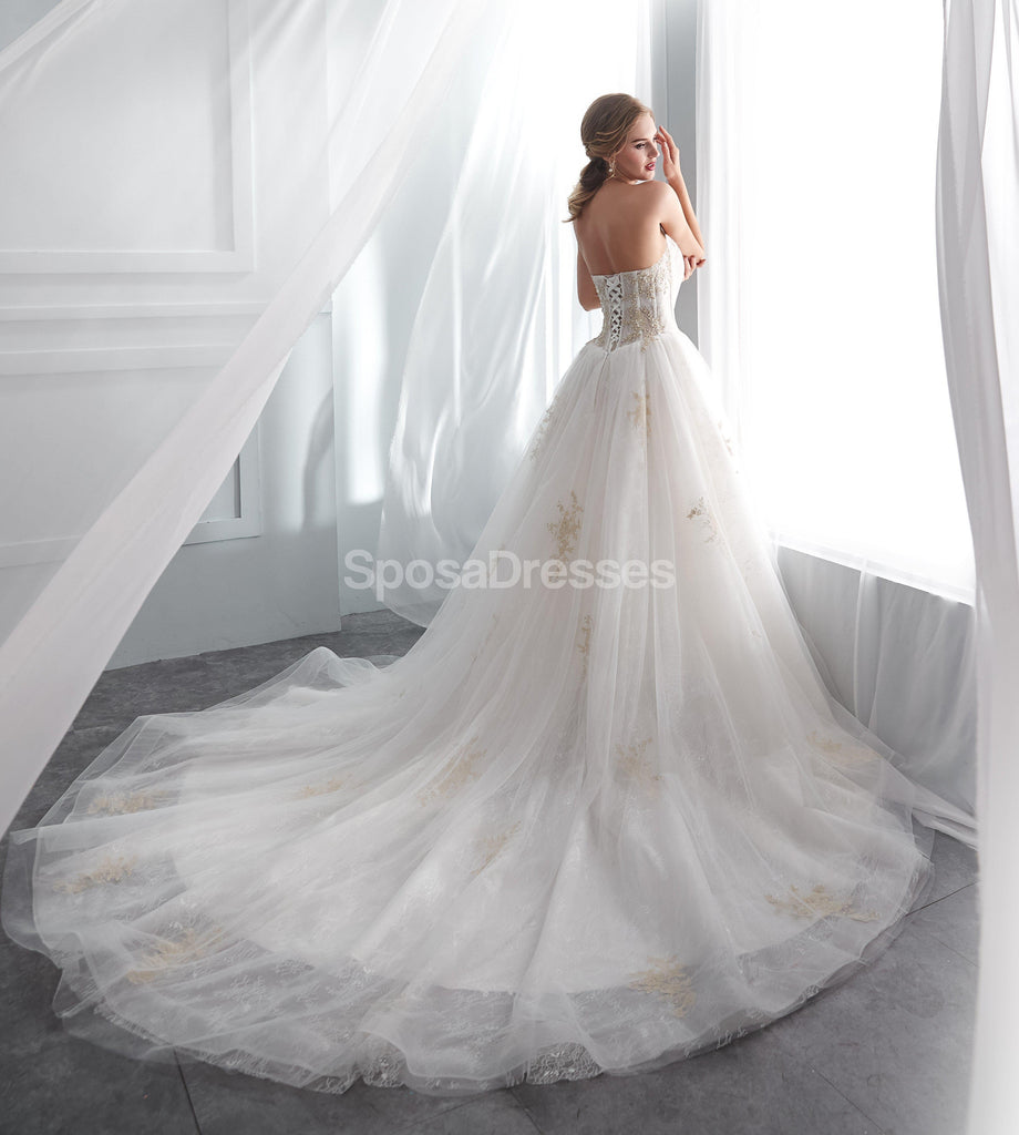 Vestidos de novia baratos con cuentas de una línea de encaje dorado con cuentas en línea, vestidos de novia baratos, WD571