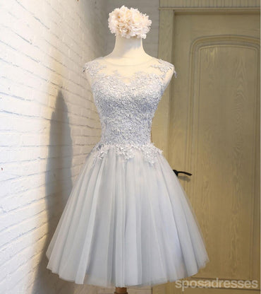 Scoop Neckline Gray Lace Cute Homecoming Prom Dresses, Cheap Cocktail Dresses, CM336