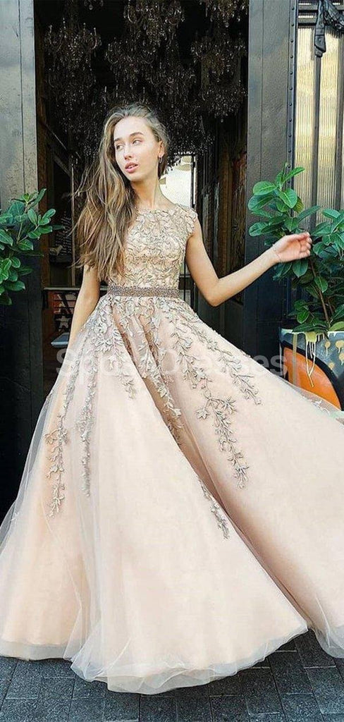 Lace Applique A-line Evening Prom Dresses, Evening Party Prom Dresses, 12274