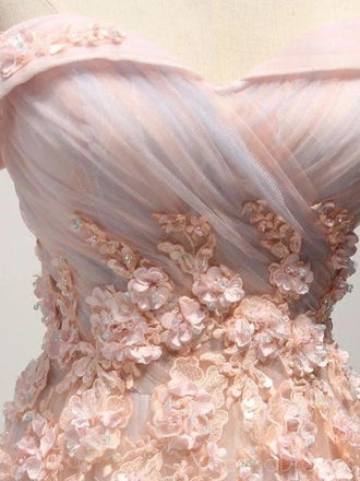 Elegant Tulle Applique Off The Shoulder Prom Dresses, Sweet 16 Prom Dresses, 12494