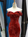 Mermaid Lace Strapless Red Long Prom Dresses, Sweet 16 Prom Dresses, 12503