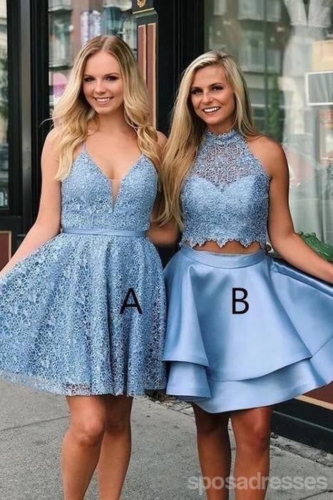 Blue Lace Short Cheap Homecoming Dresses Online, Cheap Short Prom Dresses, CM746
