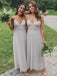 Spahgetti ata tul gris con correa dama de honor larga adorna vestidos de damas de honor en línea, baratos, WG734