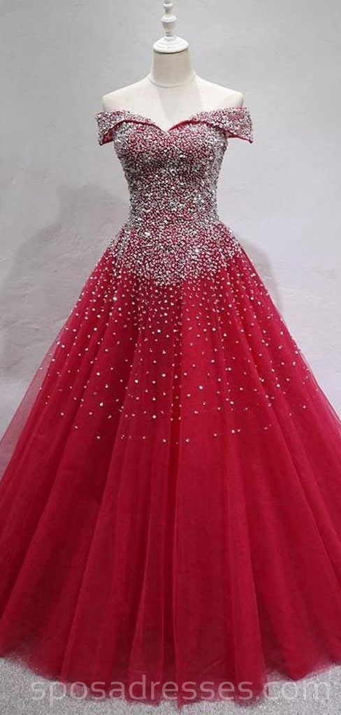 Off Shoulder Dark Red Cheap Long Evening Prom Dresses, Evening Party Prom Dresses, 18631