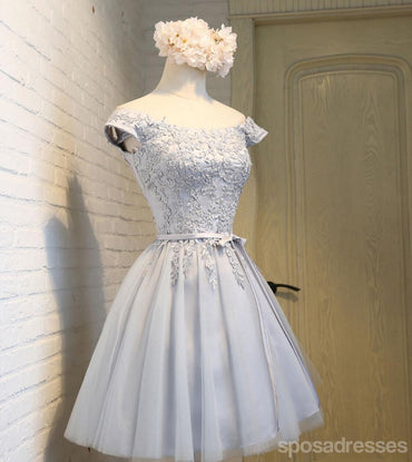 Encolure de pelle de manche courte lacet gris robes de bal d'étudiants de retour au foyer mignonnes, bal d'étudiants du parti court abordable 16 robes douces, robes de cocktail de retour au foyer parfaites, CM337