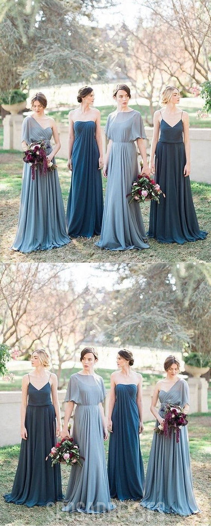 Vestidos de dama de honor largos baratos de gasa mal combinados en línea, WG291